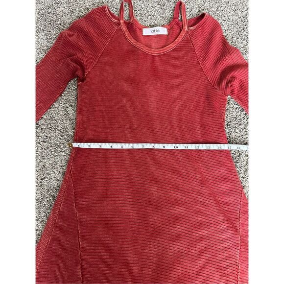 able Shoulder Cutout Raw Hem Thermal Dress Red Bohemian S Distressed Flowy - Picture 8 of 10